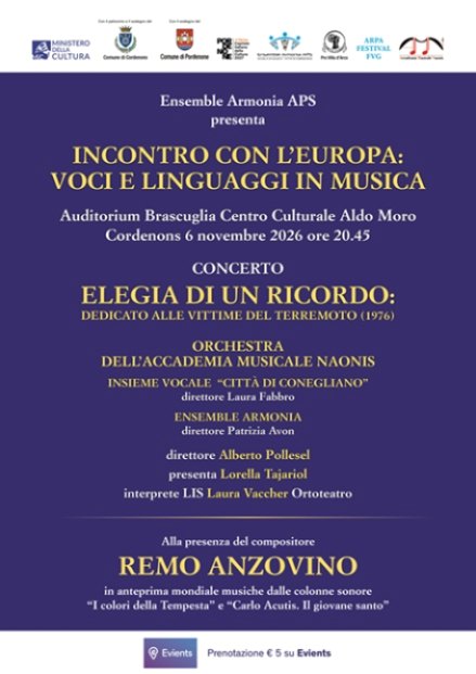 A Cordenons concerto Incontro Con l’Europa: Voci E Linguaggi In Musica