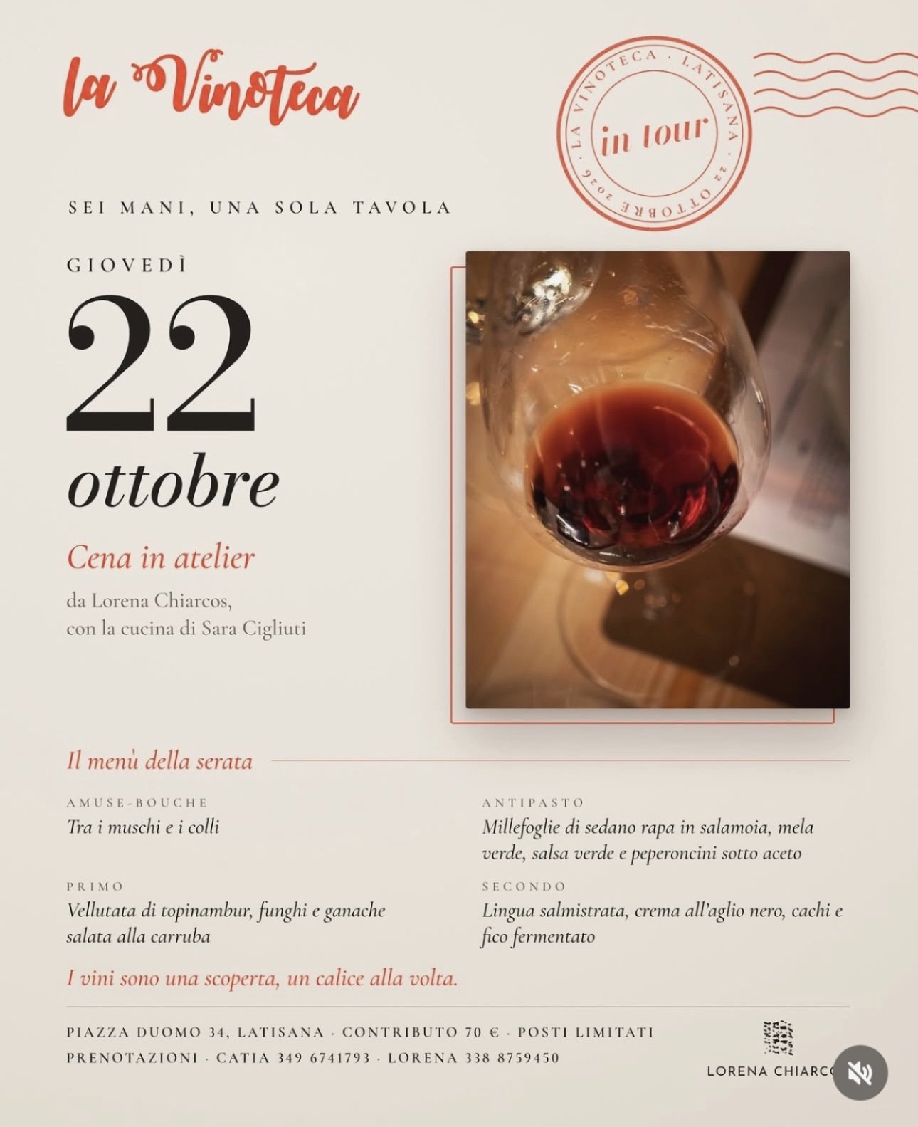 Lorena Chiarcos Atelier & La Vinoteca - Cena in Atelier